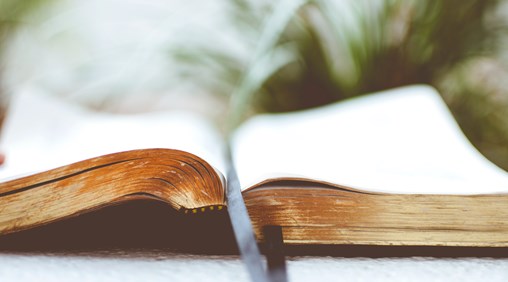 A bible opened up on a table
